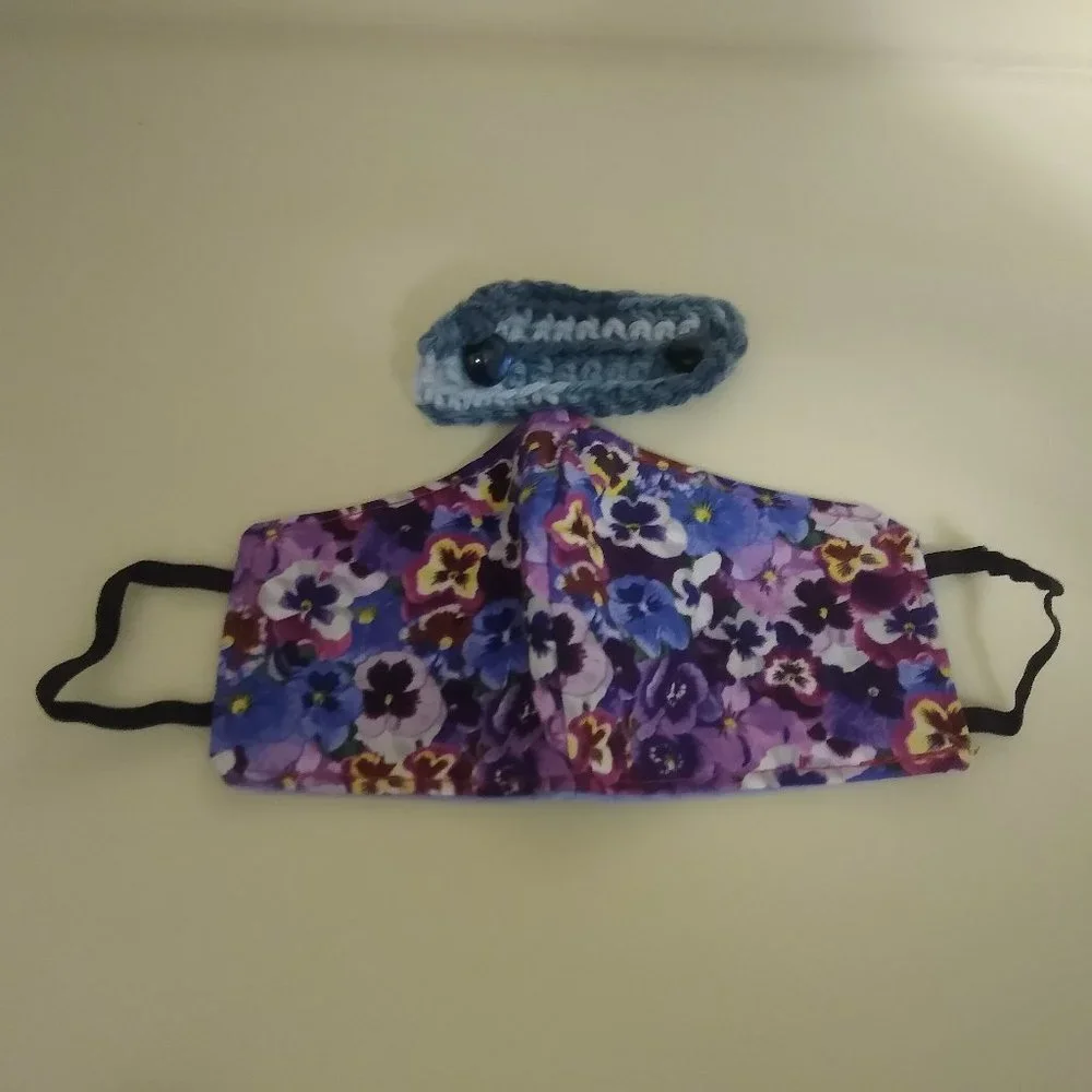 A Set of 3 Handmade Cloth Facial Masks for Children (w/ Crochet Extenders)